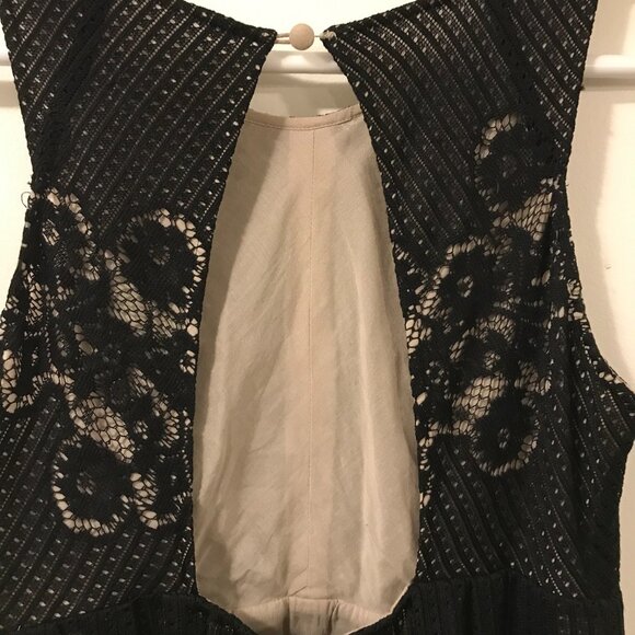 Free People dress women's S black lace brown slip sheer open back romantic event - Picture 5 of 11